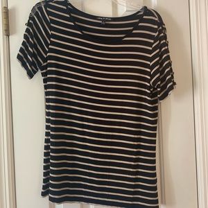 Black and Beige Striped Short Sleeve Top
